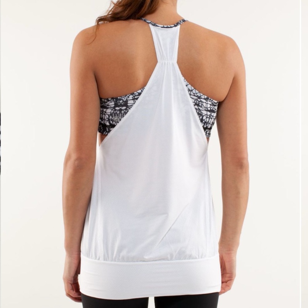 Lululemon No Limit Racerback Tank Top With‎ Sports Bra White Black Glacier Lace